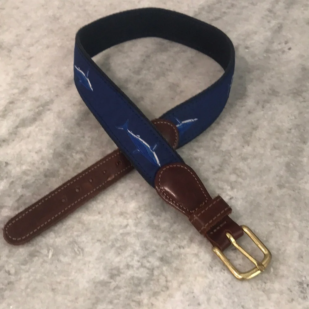 J Bailey Shark Belt Boys 24 Canvas Leather Blue Preppy Golf Tennis School Church